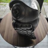 Vintage owl shaped ice bucket, brushed aluminum, made in Italy