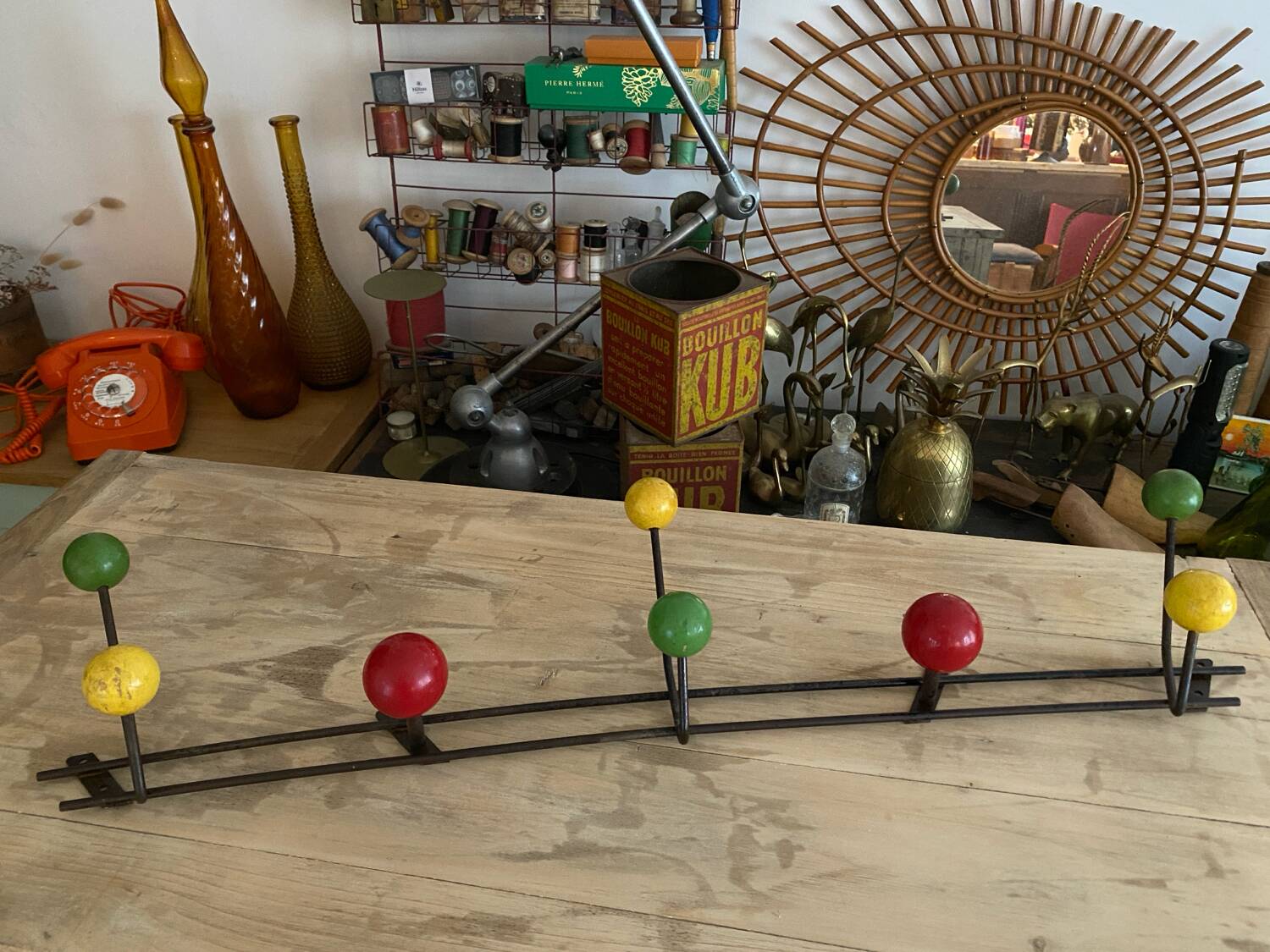 Wall coat rack with vintage balls