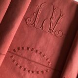 Old linen and cotton sheet in brick red