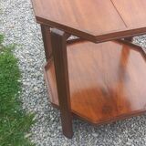 Art Deco folding side table in mahogany with double top marquetry.