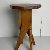Midcentury brutalist artisanal rustic handcrafted stool, France 1960s