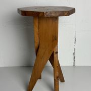 Midcentury brutalist artisanal rustic handcrafted stool, France 1960s
