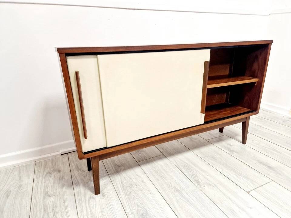 Mid Century Swedish Teak Sideboard White Synthetic Doors