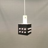 Space-Age square hanging lamp in white and black lacquered metal.