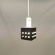 Space-Age square hanging lamp in white and black lacquered metal.
