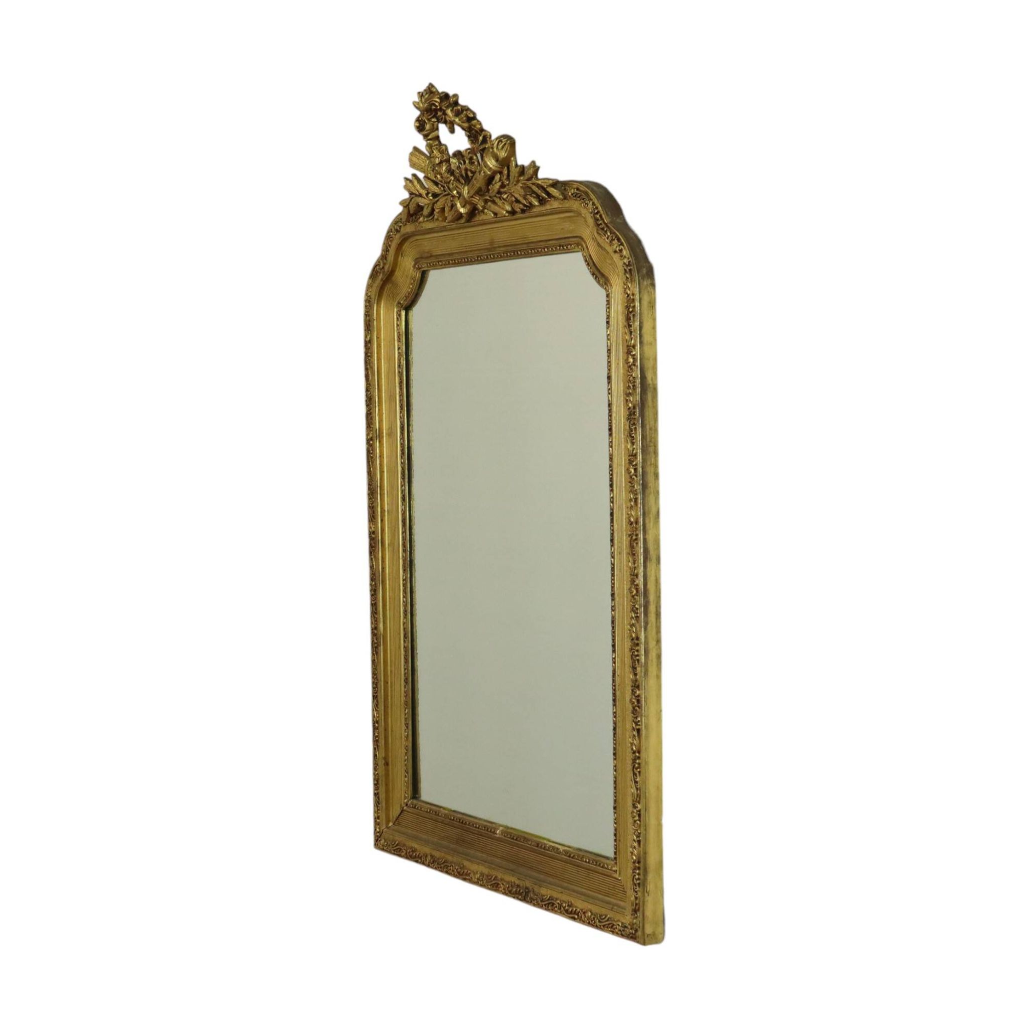 Large Antique Gold Mirror with Crown Classic Baroque France 118cm