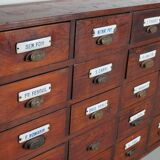 Large Antique Belgian Pitch Pine Apothecary Cabinet with Enamel Shields, 1900s