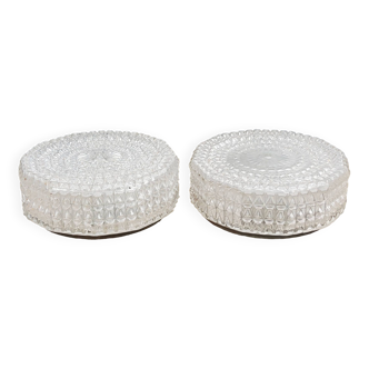 Pair of vintage Erco diamond-tipped glass ceiling lights from the 60s Diameter 35cm