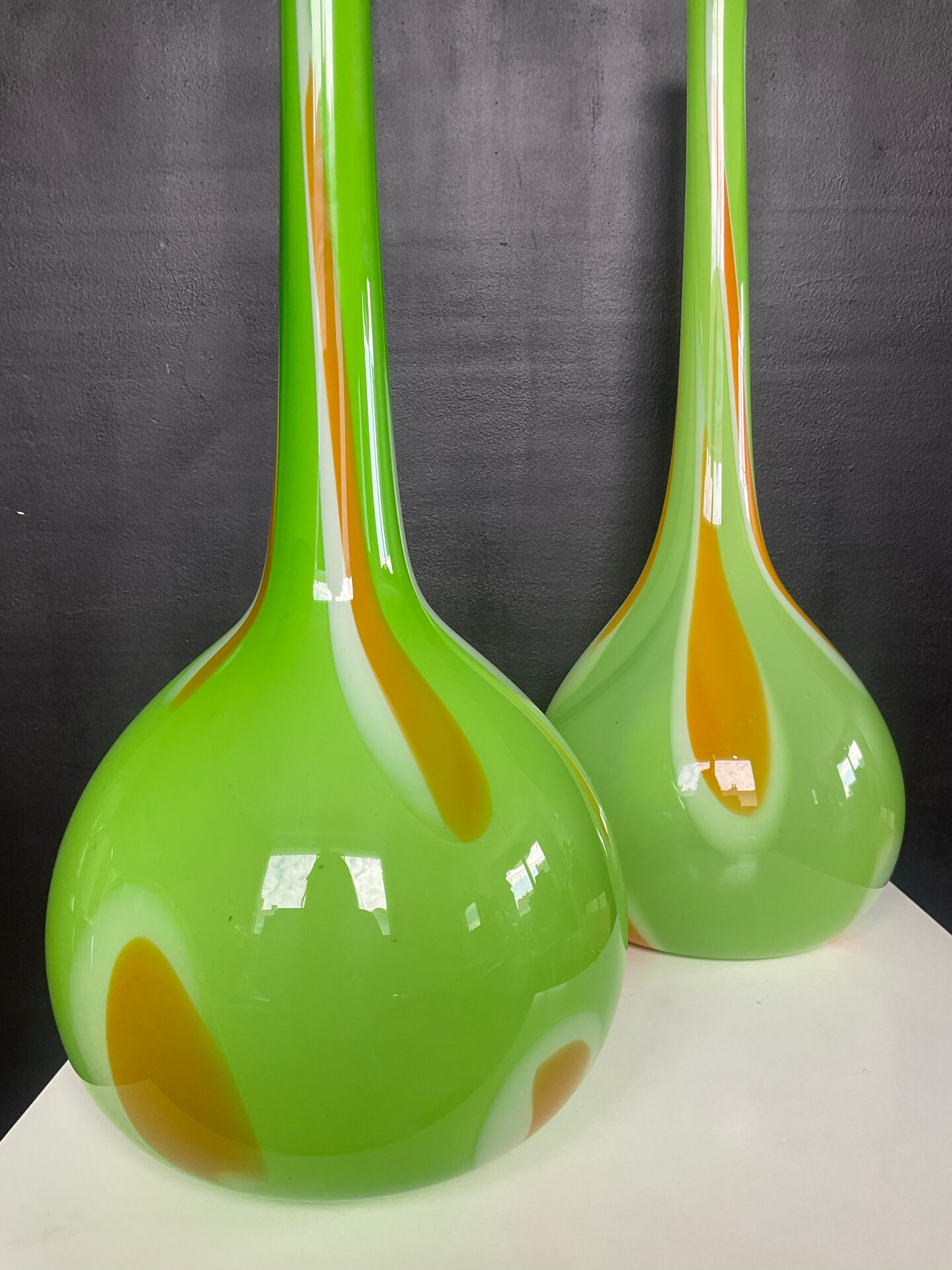 Pair of large flower vases in glass paste from the 70s-80s.