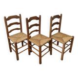 Set of 3 straw chairs from the 50s
