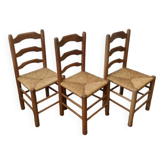 Lot de 3 chaises paillées années 50