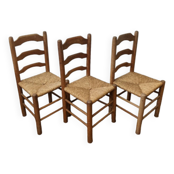 Lot de 3 chaises paillées années 50
