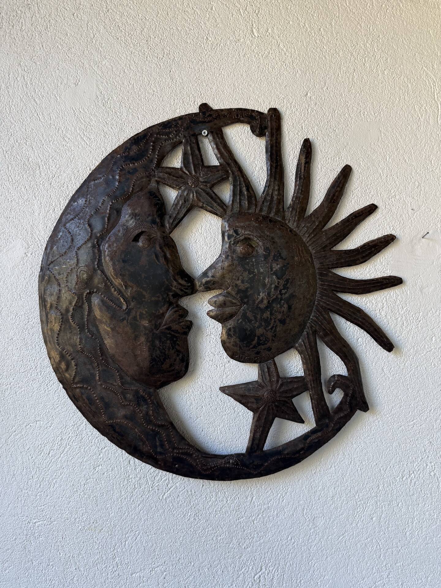 Brutalist metal wall sculpture "sun-moon"