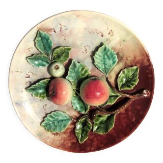 3 apple dish in trompe l'oeil with foliage, art deco slip n° 155