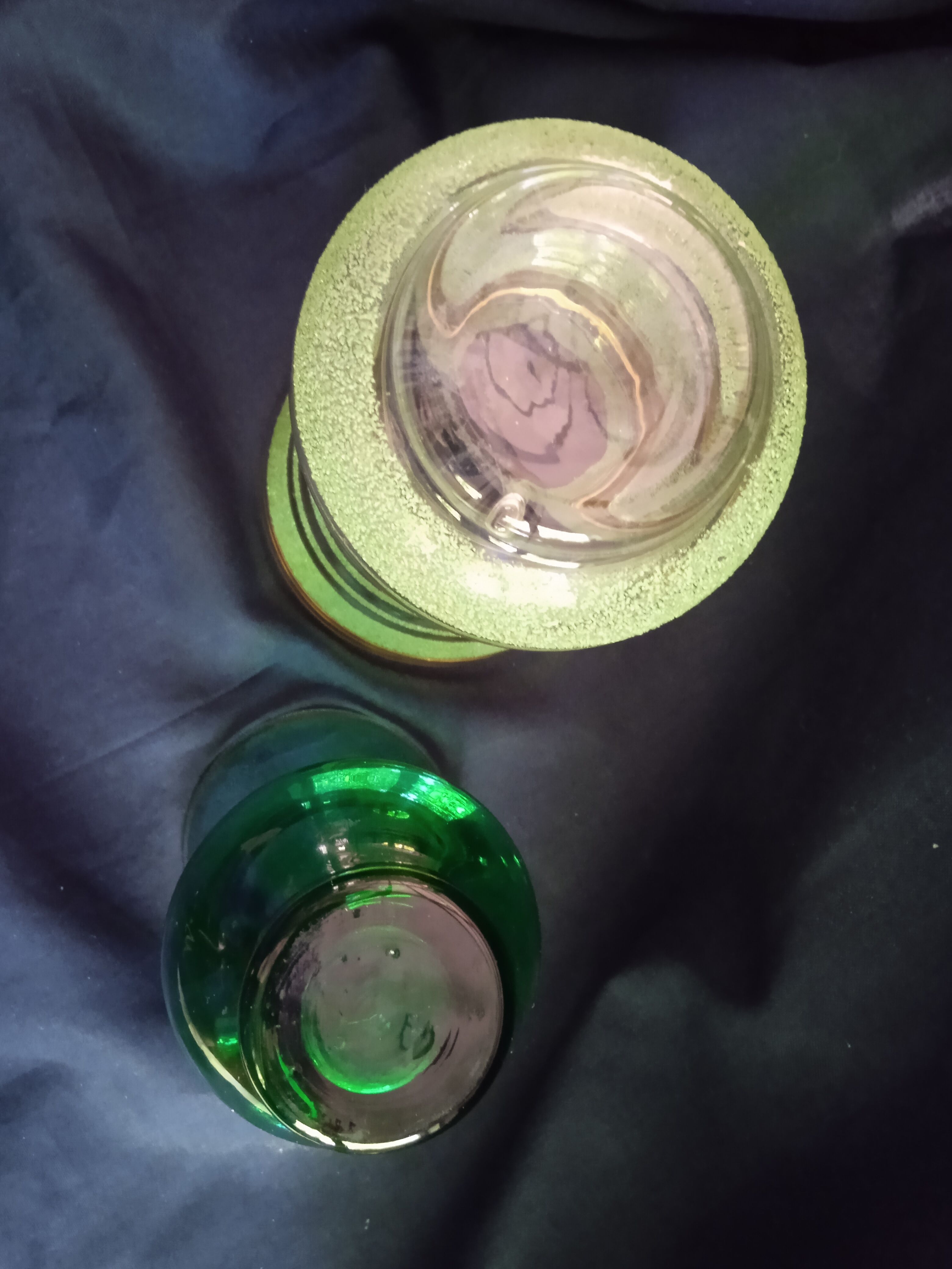 Two vintage green vases in glass and granite effect 50s