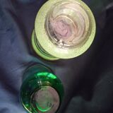 Two vintage green vases in glass and granite effect 50s