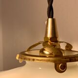 Pair of serrated opaline pendant lamps