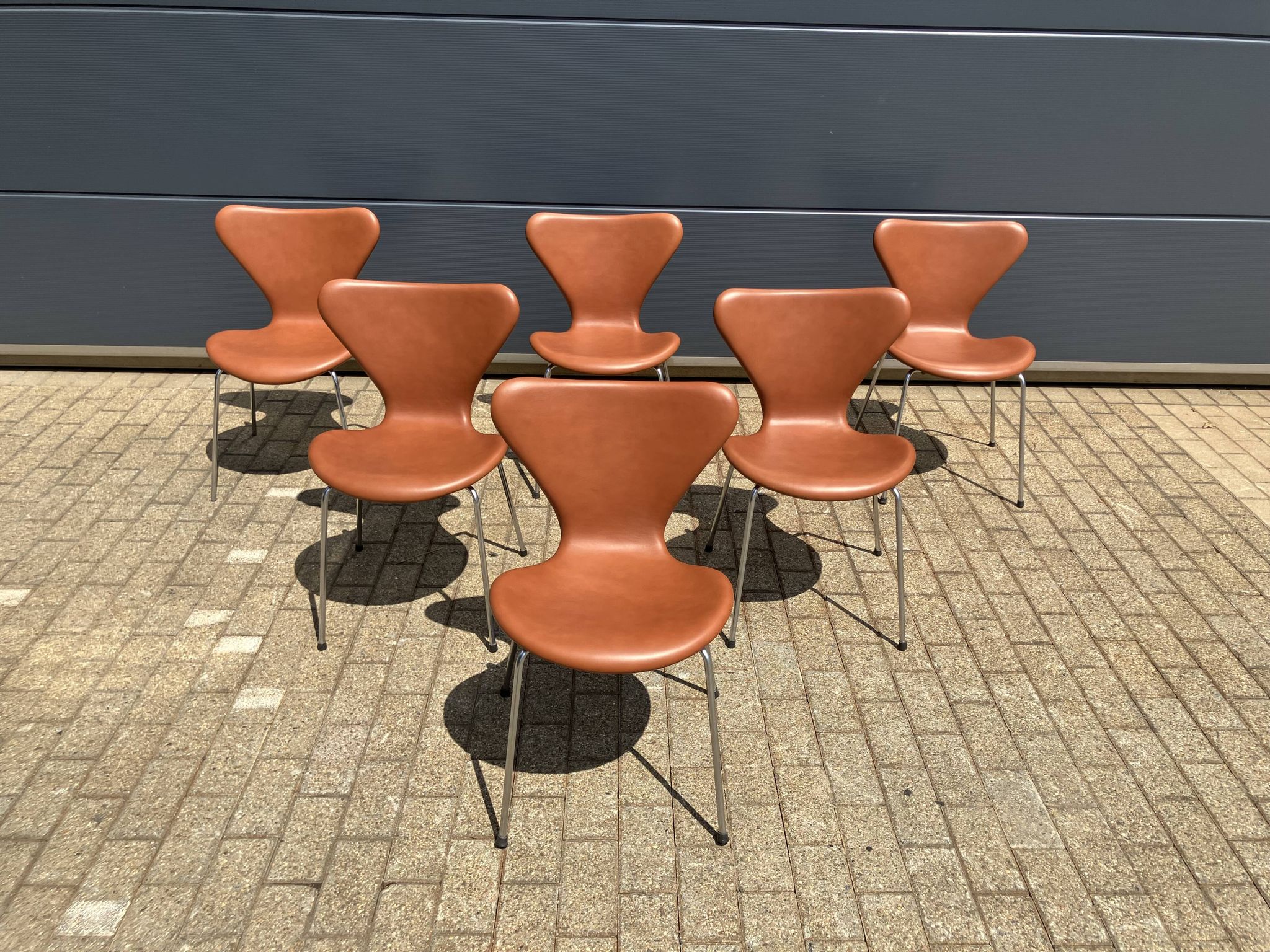 Fritz Hansen series 7 Vlinderstoelen in Cognac leather NIEUW!!