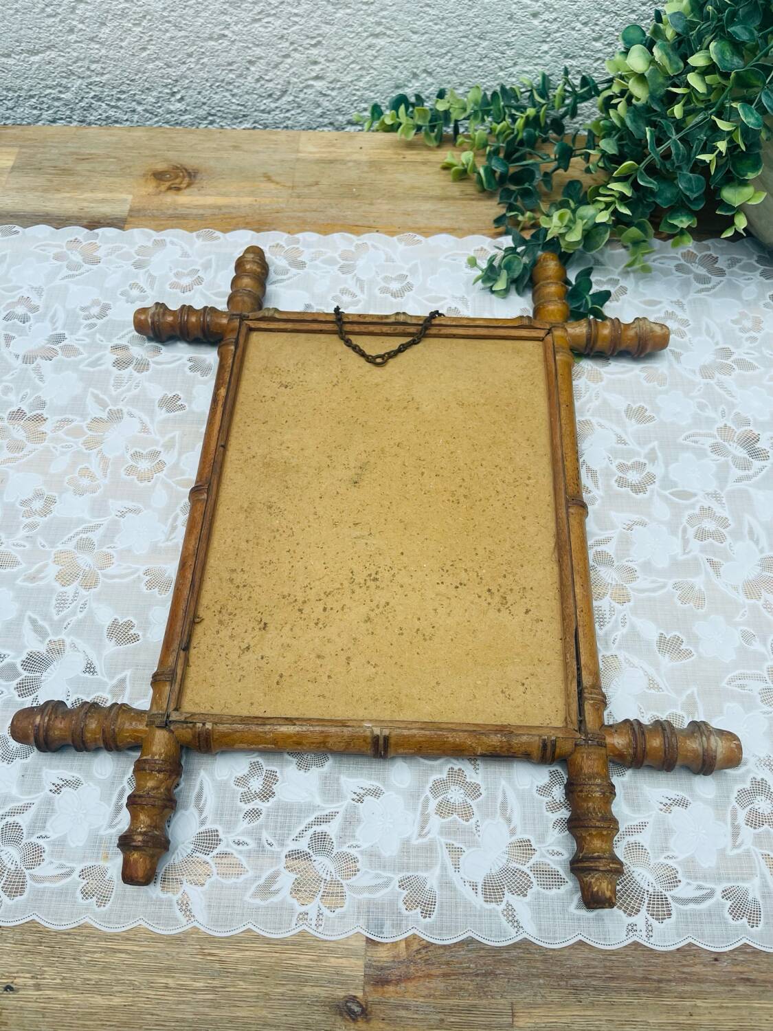Early 20th Century Bamboo Style Turned Wood Hanging Mirror