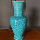 Vase en céramique Asiatides fond bleu 1960