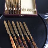 Dessert cutlery service of 12 horn and vermeil knives