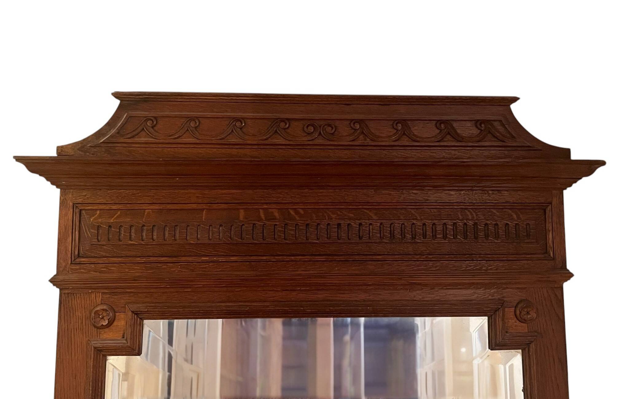 Important trumeau mirror Henri II solid oak 19th century