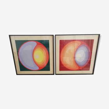 Two silkscreen prints by Henri Baviera 1972