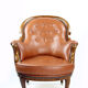 Fauteuil en cuir et noyer cognac, Tchécoslovaquie années 1940