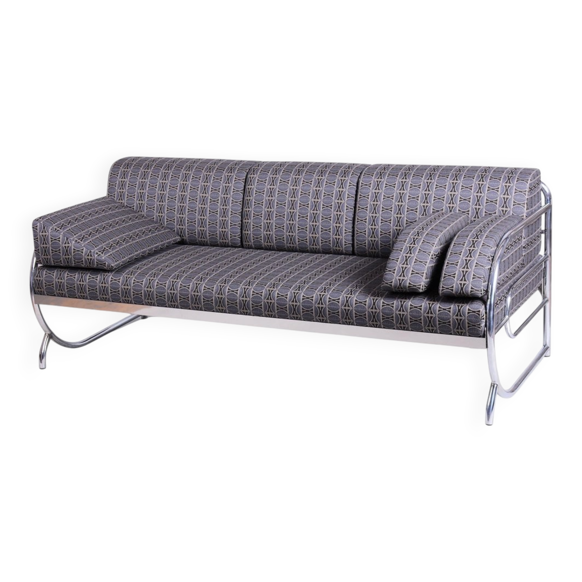 Bauhaus Sofa in Chrome and Fabric from Robert Slezak, Czech, 1930s
