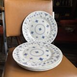 5 Grandes assiettes faïence à fleurs bleues