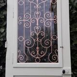 Porte d’entrée 264x99cm ancienne noyer chêne grille fer forgé panneau vitré