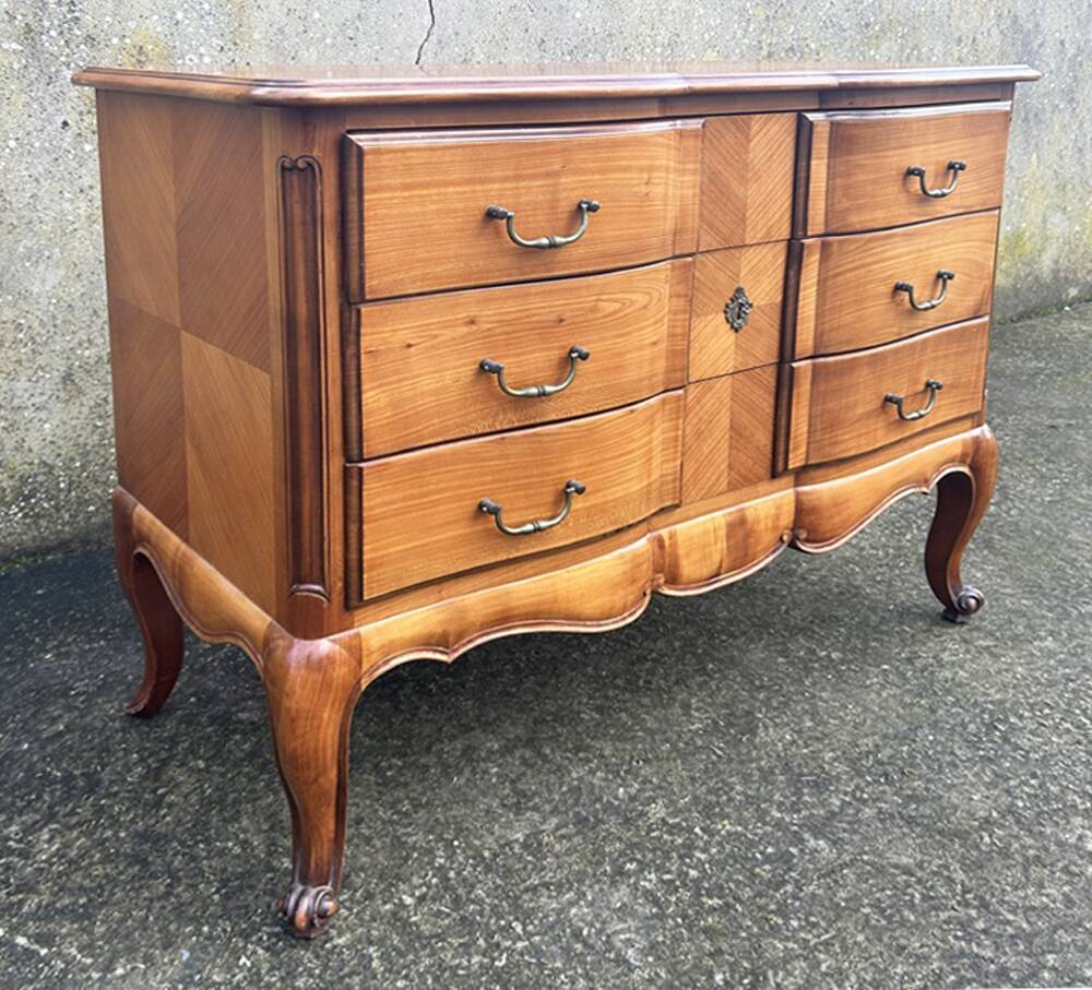 Louis XV style crossbow chest of drawers with 3 cherry drawers, 1960s