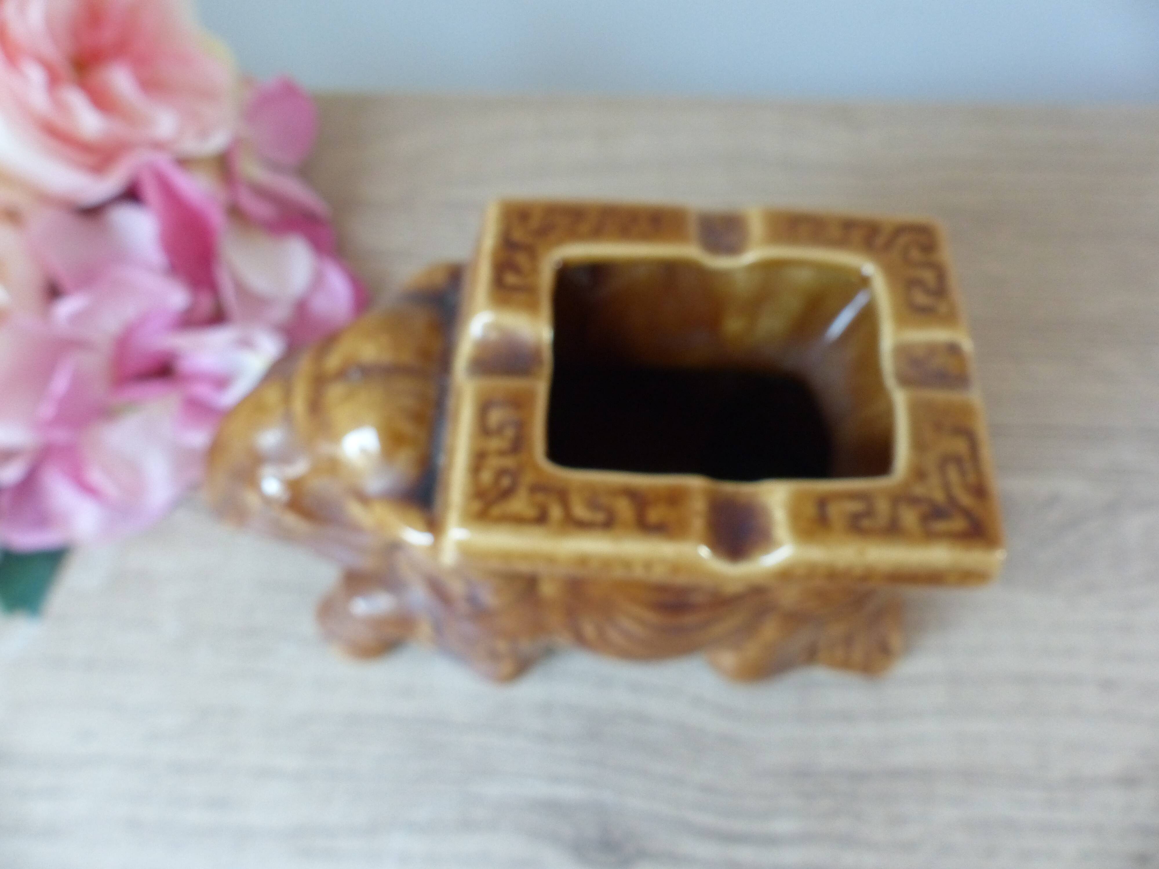 Antique brown ceramic elephant ashtray