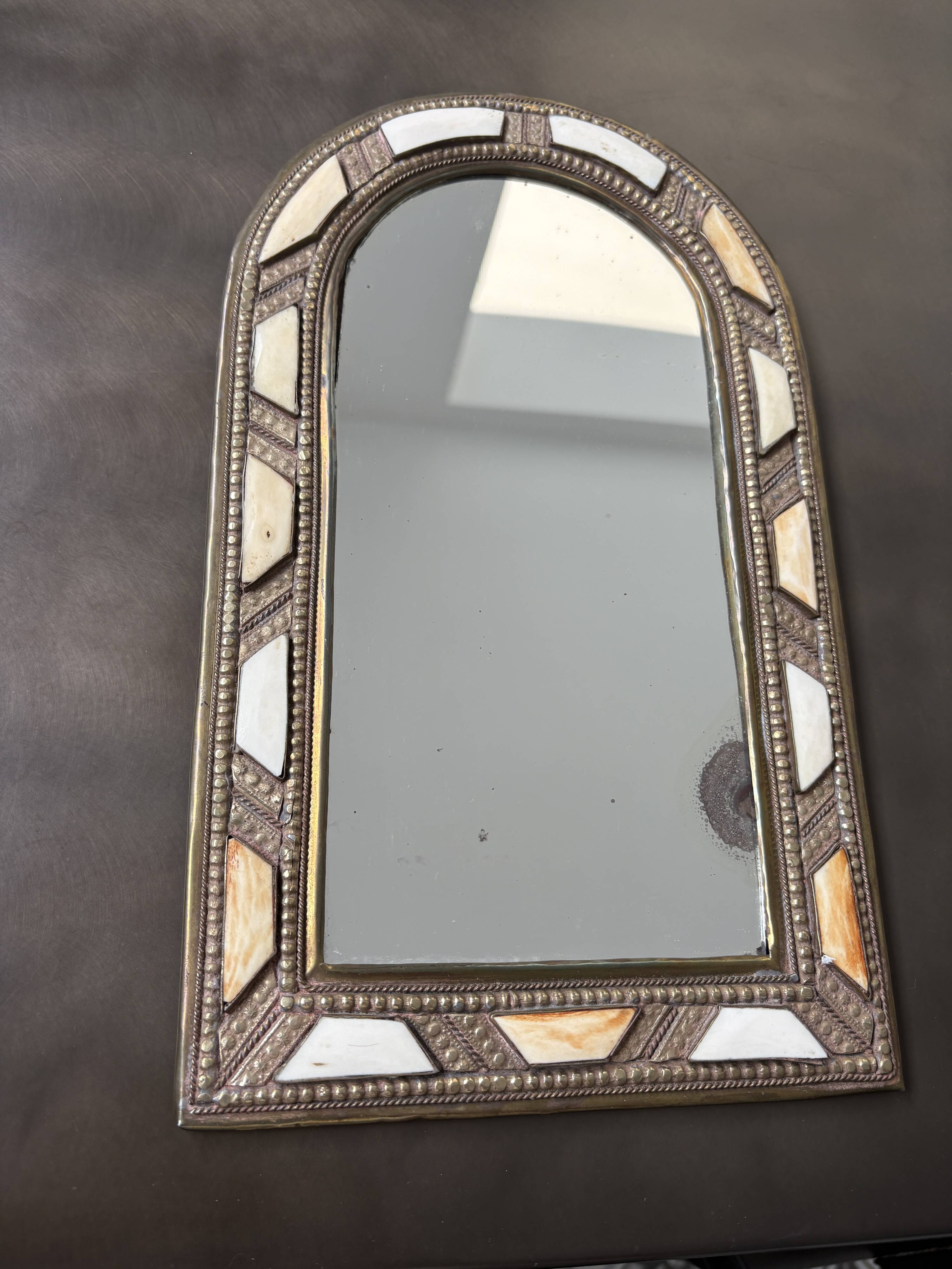 Moroccan Artisan Mirror in Brass and Bone - Moorish Style