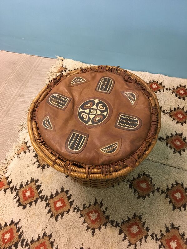 Table basse tam-tam en rotin vintage
