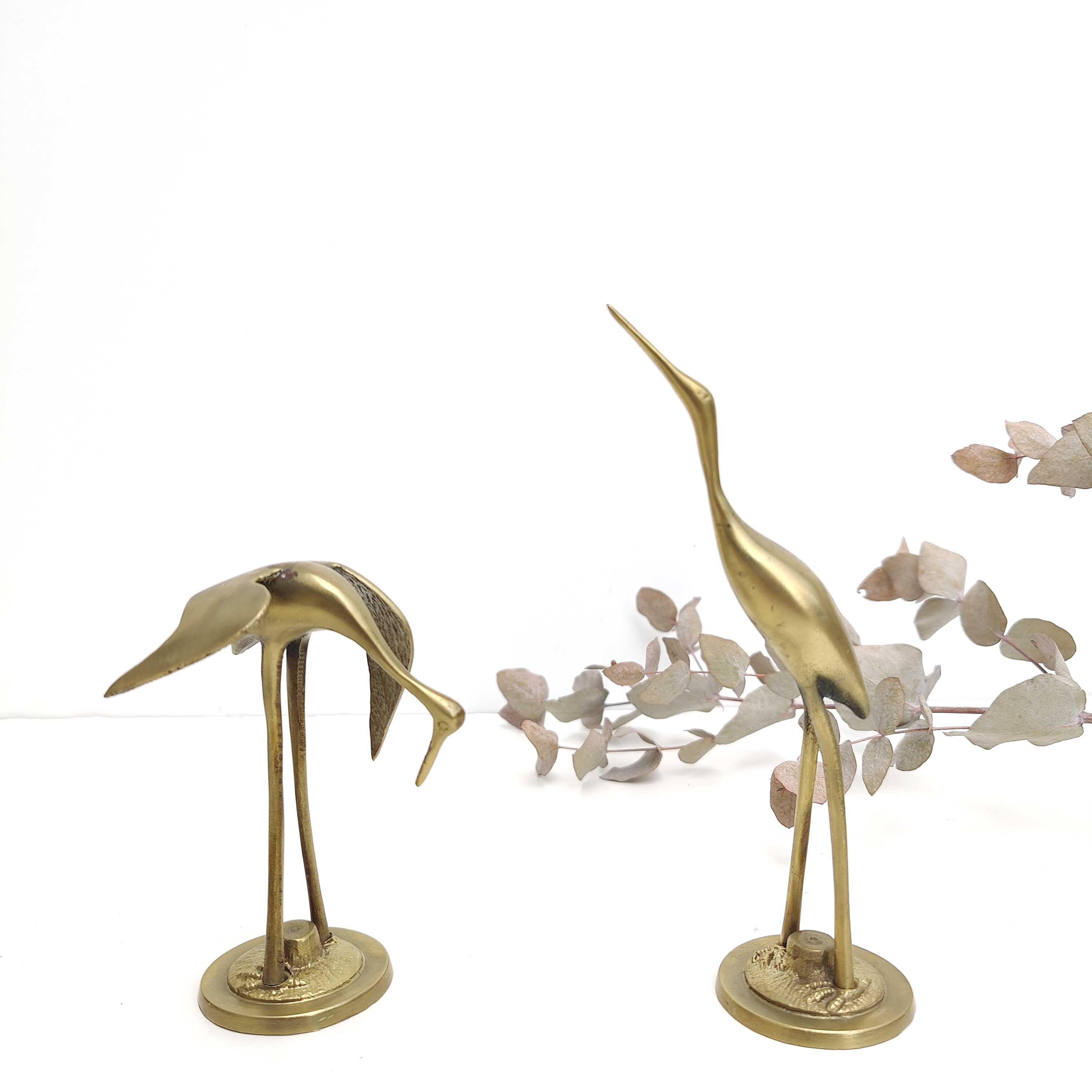Pair brass herons
