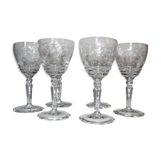 Lot of 6 old engraved wine glasses