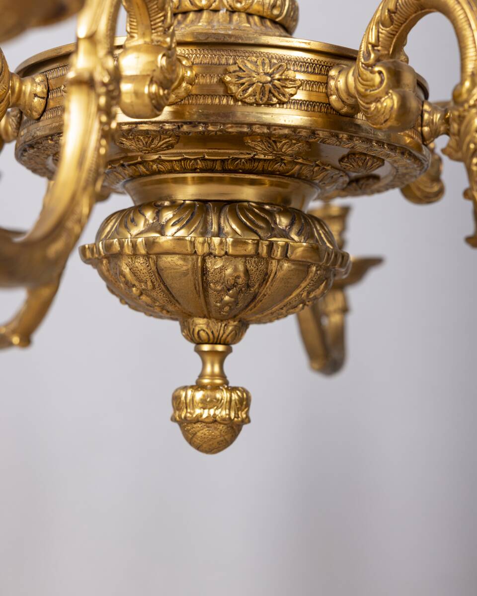 Classic 12 light golden bronze chandelier from the mid-20th century
