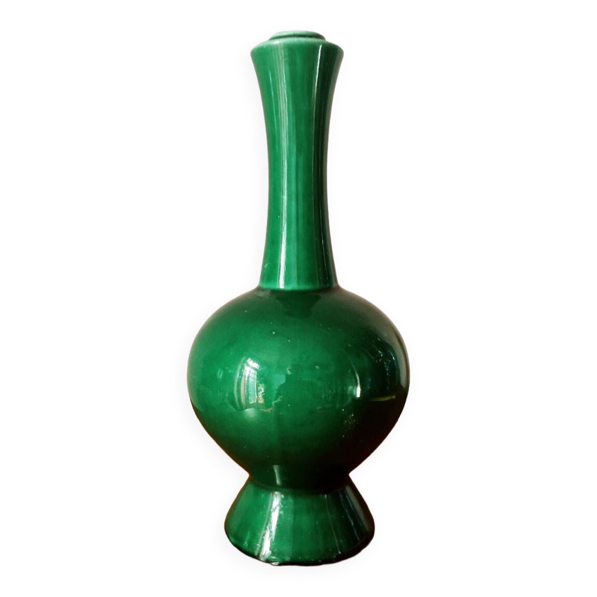 Green ceramic baluster vase