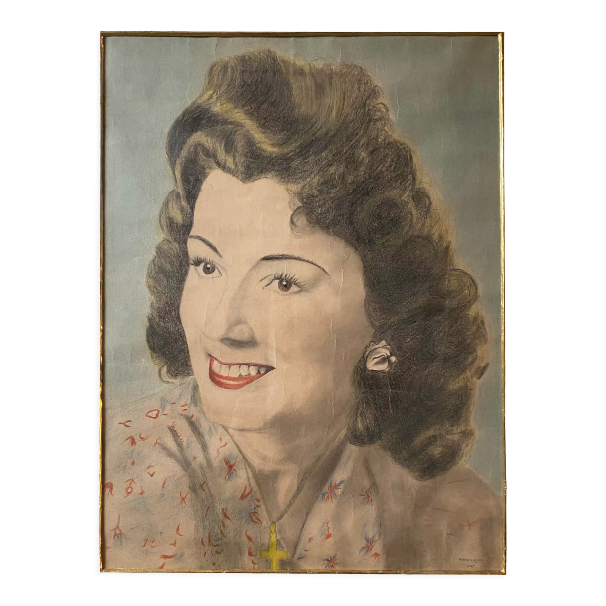 Painting "Portrait of a woman" circa 1945 signed Piero Cirio