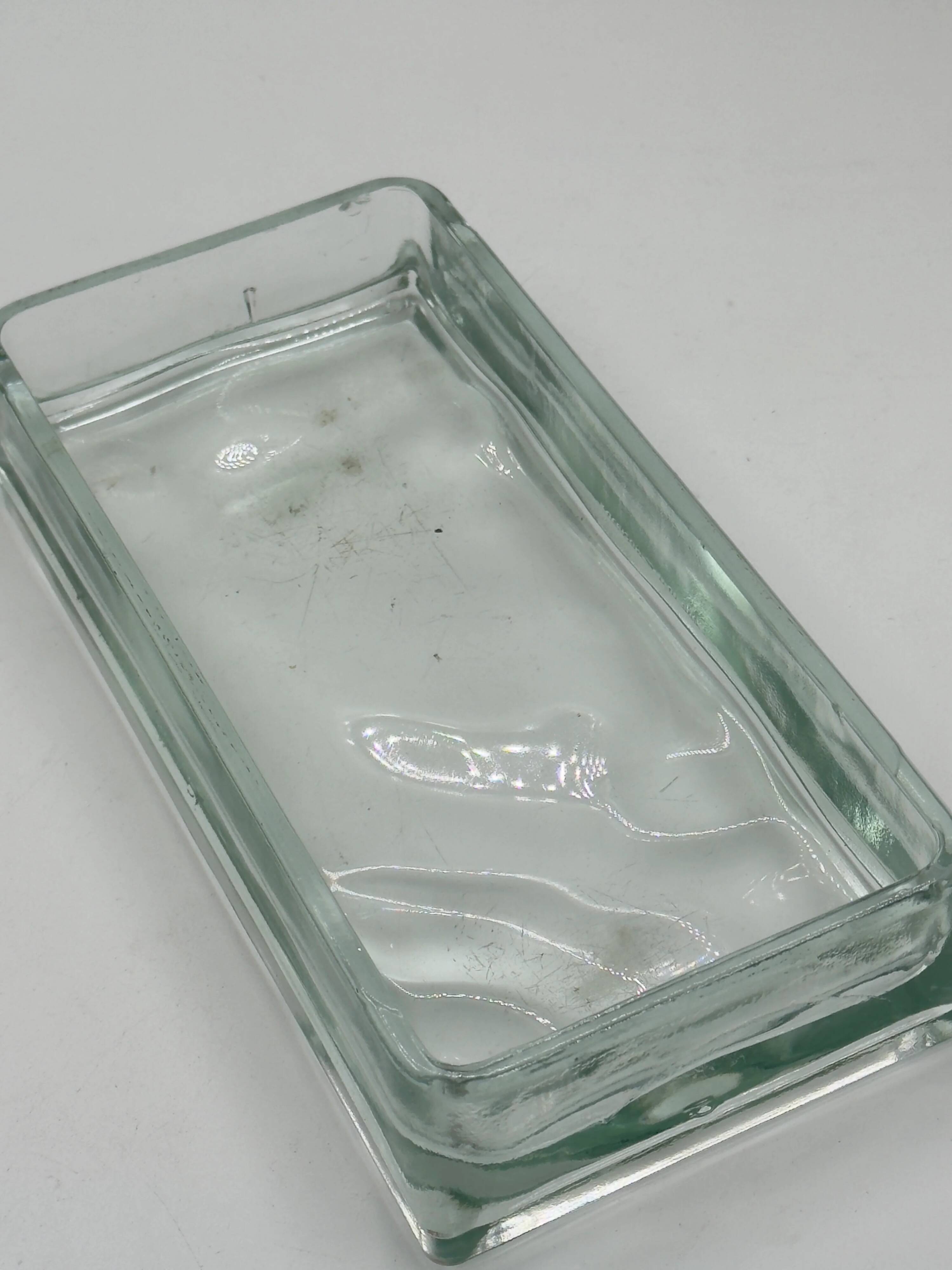 Vintage rectangular plateau in thick pale green glass.
