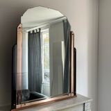 Art deco mirror, pink and black mirror pillar, France 1930