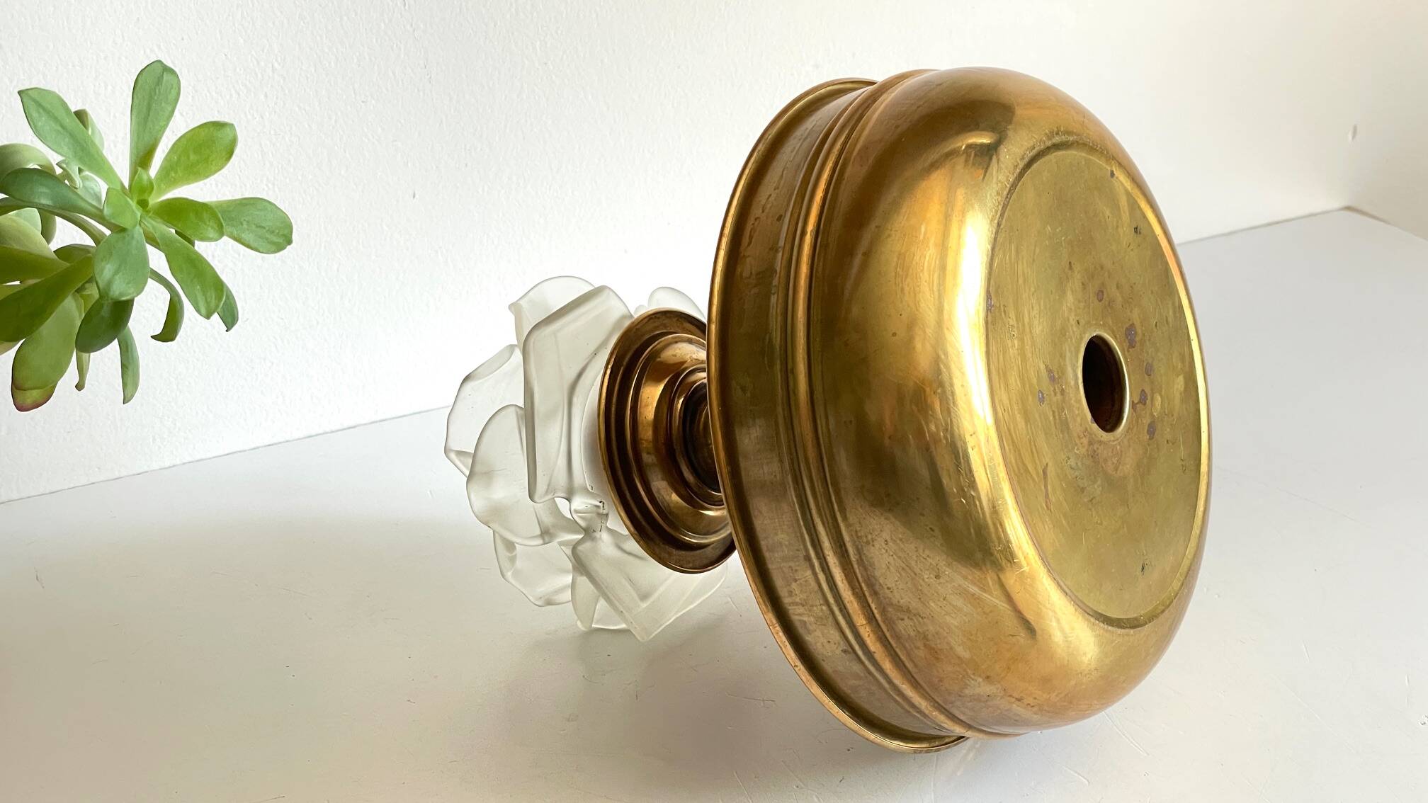 Vintage brass and glass centerpiece candle holder