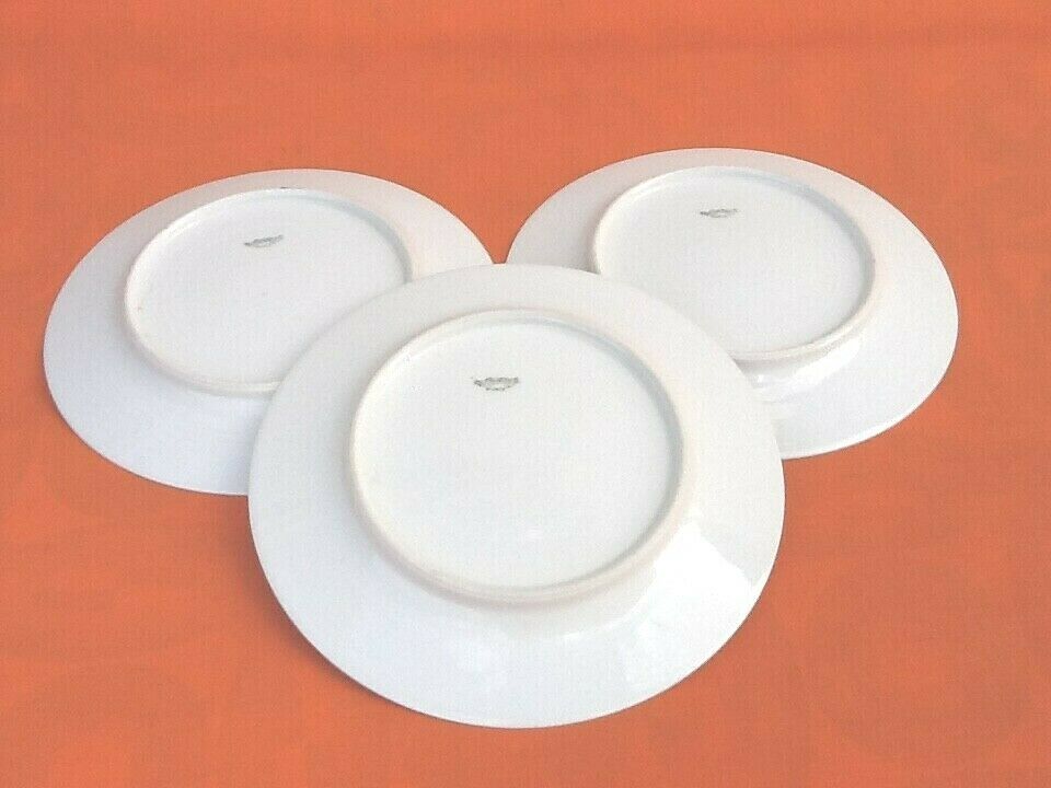 3 flat plates Porcelain of Limoges France "Crane ashy" ...