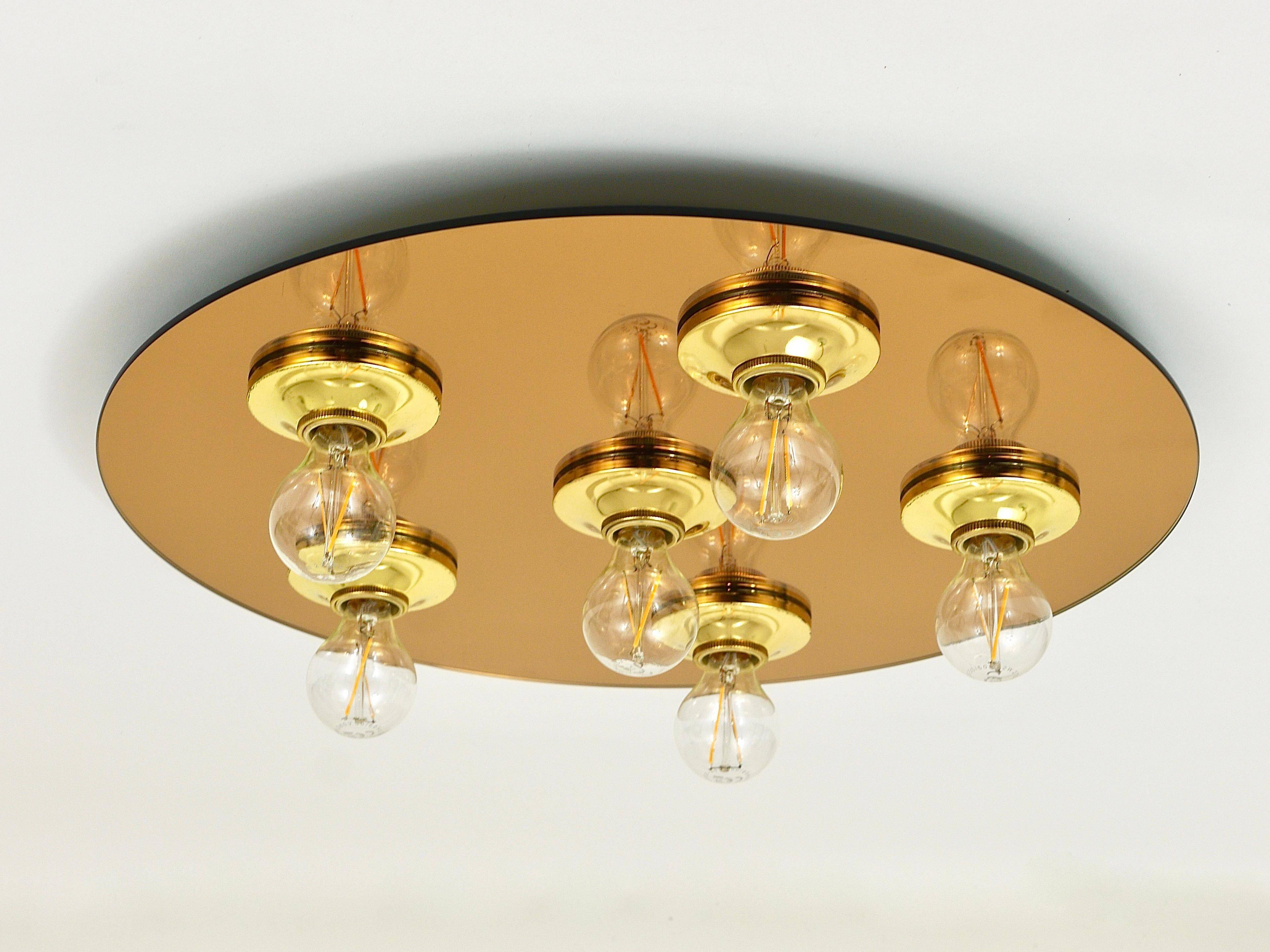 Fontana Arte Style Mirror in Gilded Bronze Glass Ceiling Light or Wall Sconce, Italy, 1970s