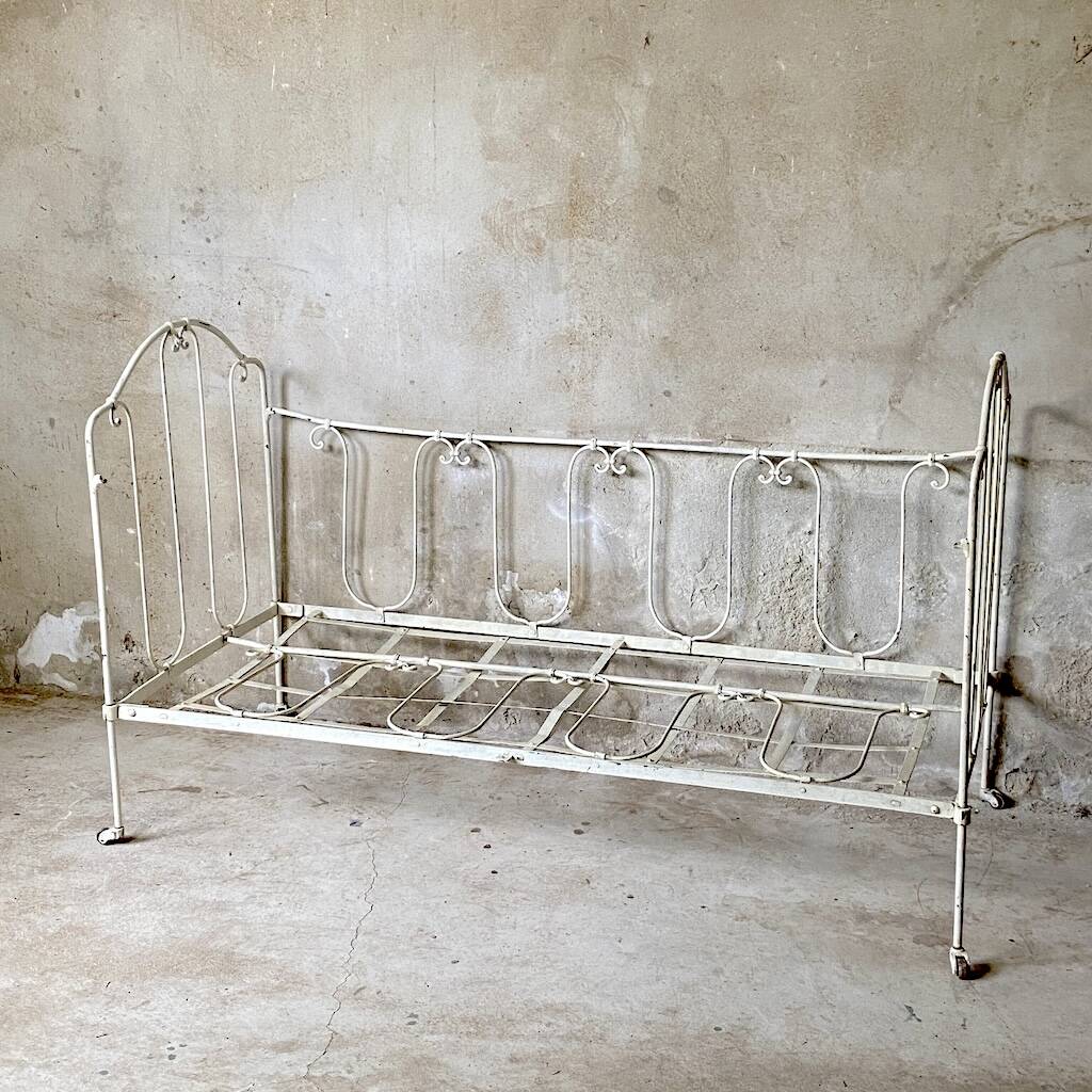 Vintage 1950s wrought iron bed bench