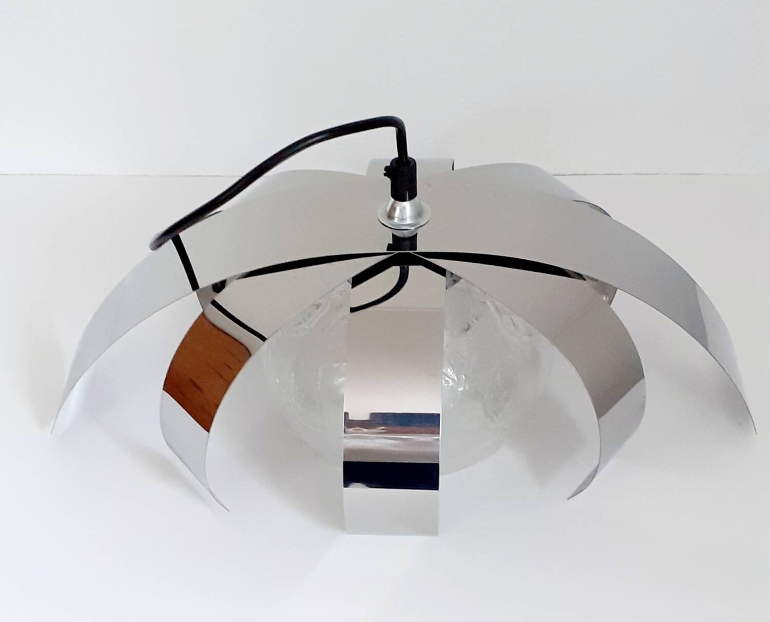 70's chrome metal/glass chandelier