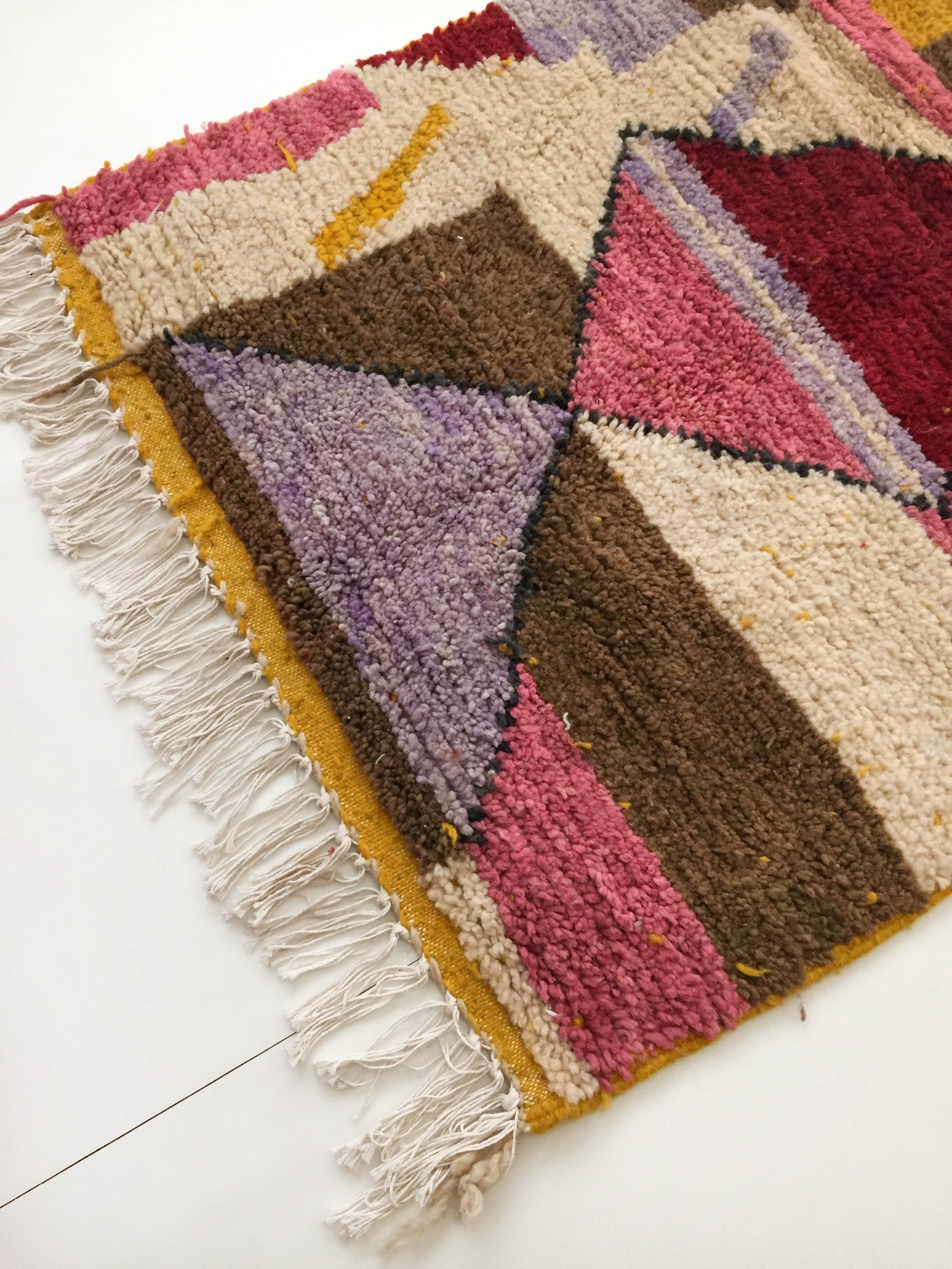 Moroccan Berber boujaad ecru carpet with colorful patterns 153x95cm