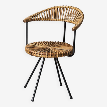 Chaise d'appoint en rotin par Dirk van Sliedregt pour Rohé Noordwolde, Dutch Design, années 1960