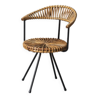 Chaise d'appoint en rotin par Dirk van Sliedregt pour Rohé Noordwolde, Dutch Design, années 1960